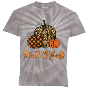 Its Fall Yall Plaid Pumpkin Leopard Halloween Thanksgiving Kids Tie-Dye T-Shirt