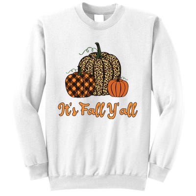 Its Fall Yall Plaid Pumpkin Leopard Halloween Thanksgiving Sweatshirt