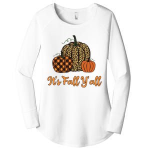 Its Fall Yall Plaid Pumpkin Leopard Halloween Thanksgiving Women's Perfect Tri Tunic Long Sleeve Shirt