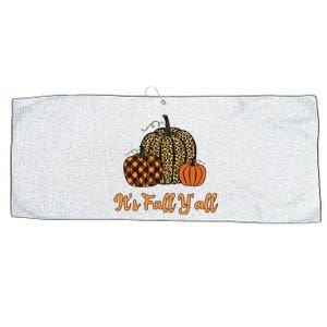 Its Fall Yall Plaid Pumpkin Leopard Halloween Thanksgiving Large Microfiber Waffle Golf Towel