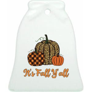 Its Fall Yall Plaid Pumpkin Leopard Halloween Thanksgiving Ceramic Bell Ornament