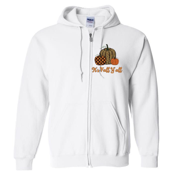 Its Fall Yall Plaid Pumpkin Leopard Halloween Thanksgiving Full Zip Hoodie