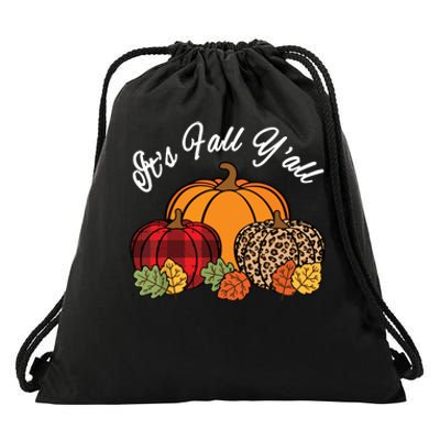 Its Fall YAll Pumpkin Leopard Print Autumn Women Girl Drawstring Bag