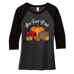 Its Fall YAll Pumpkin Leopard Print Autumn Women Girl Women's Tri-Blend 3/4-Sleeve Raglan Shirt