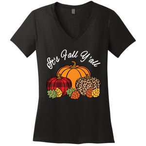 Its Fall YAll Pumpkin Leopard Print Autumn Women Girl Women's V-Neck T-Shirt