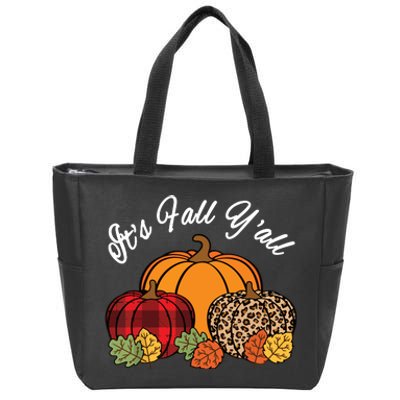 Its Fall YAll Pumpkin Leopard Print Autumn Women Girl Zip Tote Bag