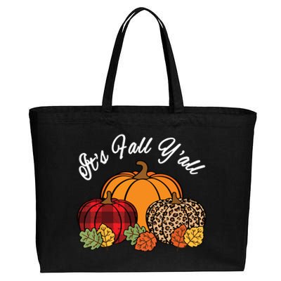 Its Fall YAll Pumpkin Leopard Print Autumn Women Girl Cotton Canvas Jumbo Tote