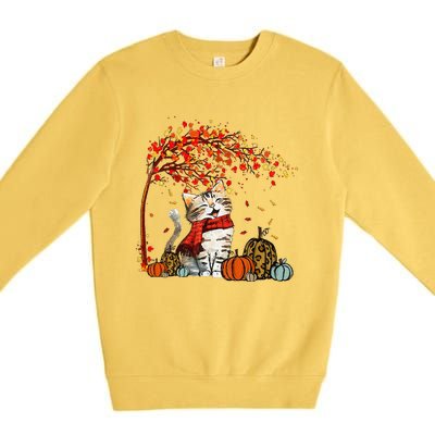 ItS Fall YAll Cat Leaf Fall Tree Hello Autumn Thanksgiving Premium Crewneck Sweatshirt