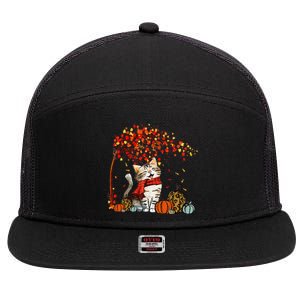 ItS Fall YAll Cat Leaf Fall Tree Hello Autumn Thanksgiving 7 Panel Mesh Trucker Snapback Hat