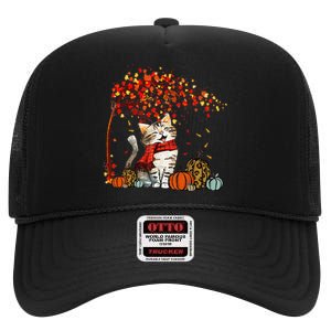 ItS Fall YAll Cat Leaf Fall Tree Hello Autumn Thanksgiving High Crown Mesh Back Trucker Hat