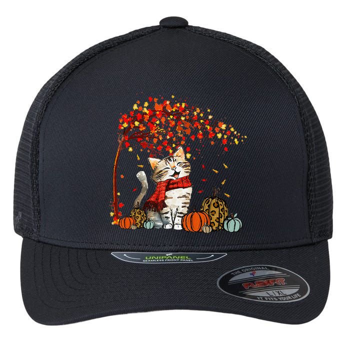 ItS Fall YAll Cat Leaf Fall Tree Hello Autumn Thanksgiving Flexfit Unipanel Trucker Cap