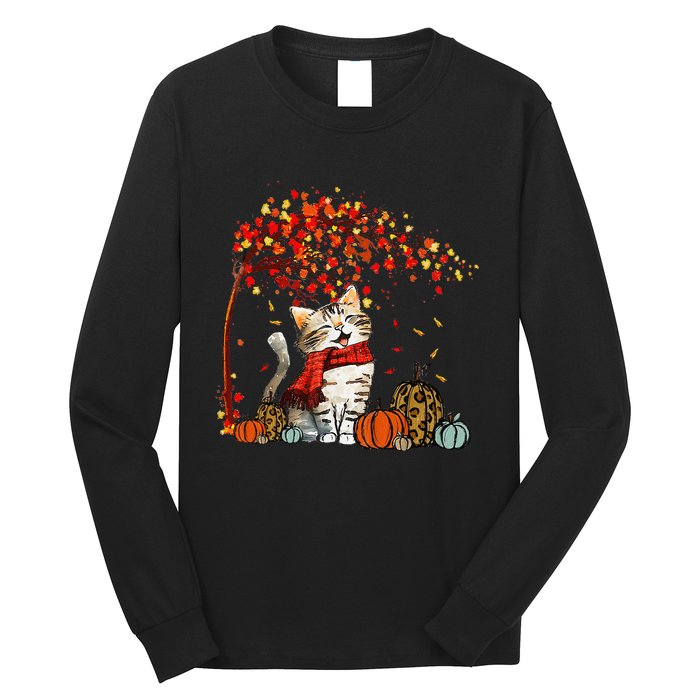 ItS Fall YAll Cat Leaf Fall Tree Hello Autumn Thanksgiving Long Sleeve Shirt