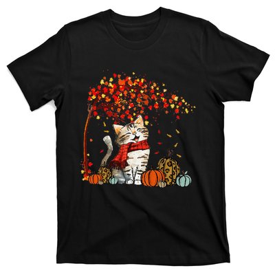 ItS Fall YAll Cat Leaf Fall Tree Hello Autumn Thanksgiving T-Shirt