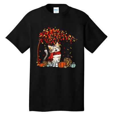 ItS Fall YAll Cat Leaf Fall Tree Hello Autumn Thanksgiving Tall T-Shirt