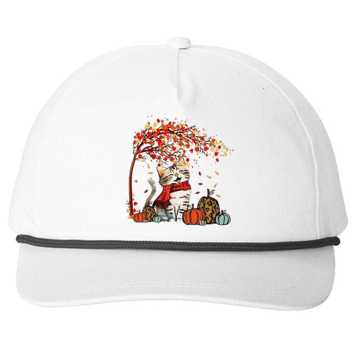 ItS Fall YAll Cat Leaf Fall Tree Hello Autumn Thanksgiving Snapback Five-Panel Rope Hat