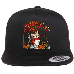 ItS Fall YAll Cat Leaf Fall Tree Hello Autumn Thanksgiving Flat Bill Trucker Hat