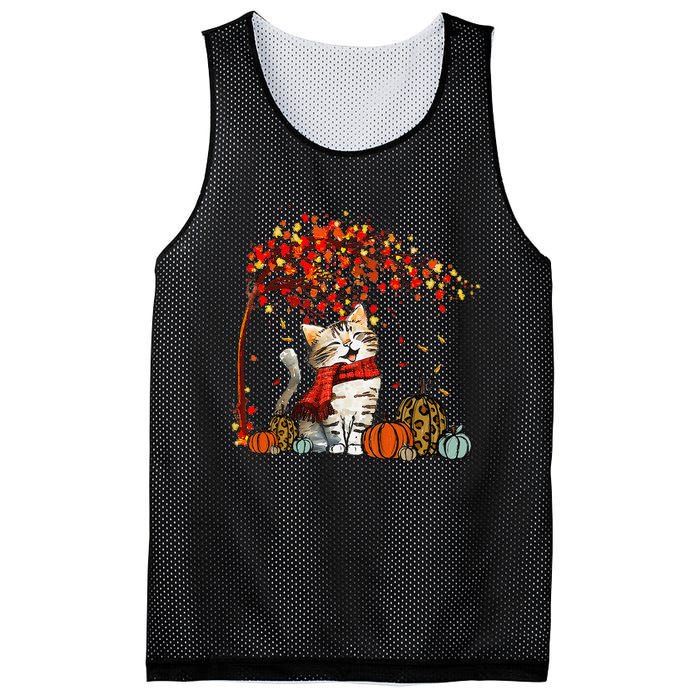 ItS Fall YAll Cat Leaf Fall Tree Hello Autumn Thanksgiving Mesh Reversible Basketball Jersey Tank