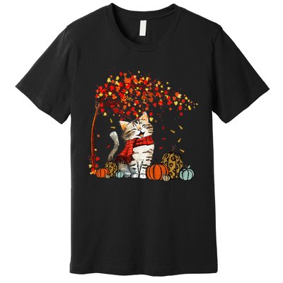 ItS Fall YAll Cat Leaf Fall Tree Hello Autumn Thanksgiving Premium T-Shirt