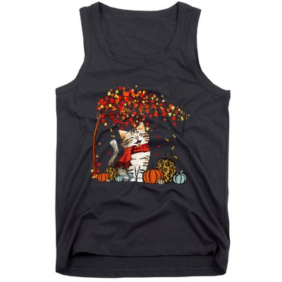 ItS Fall YAll Cat Leaf Fall Tree Hello Autumn Thanksgiving Tank Top