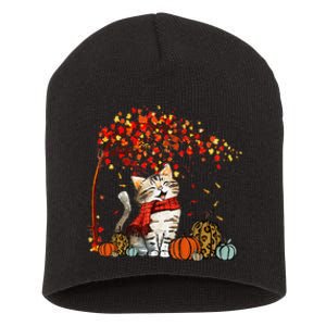 ItS Fall YAll Cat Leaf Fall Tree Hello Autumn Thanksgiving Short Acrylic Beanie