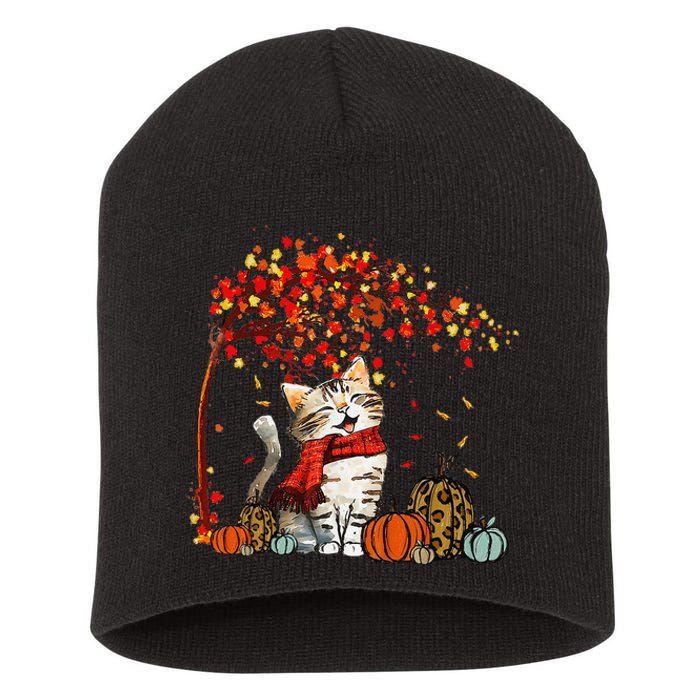 ItS Fall YAll Cat Leaf Fall Tree Hello Autumn Thanksgiving Short Acrylic Beanie