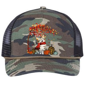 ItS Fall YAll Cat Leaf Fall Tree Hello Autumn Thanksgiving Retro Rope Trucker Hat Cap