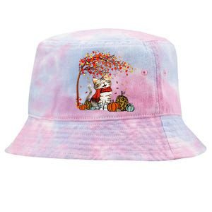 ItS Fall YAll Cat Leaf Fall Tree Hello Autumn Thanksgiving Tie-Dyed Bucket Hat