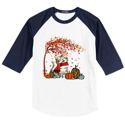 ItS Fall YAll Cat Leaf Fall Tree Hello Autumn Thanksgiving Baseball Sleeve Shirt