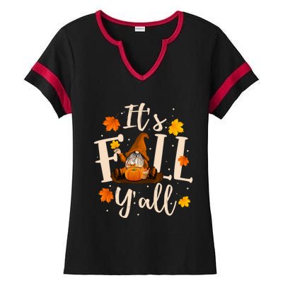 ItS Fall YAll Cute Gnomes Pumpkin Autumn Tree Fall Leaves Cool Gift Ladies Halftime Notch Neck Tee