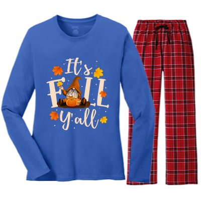 ItS Fall YAll Cute Gnomes Pumpkin Autumn Tree Fall Leaves Cool Gift Women's Long Sleeve Flannel Pajama Set 