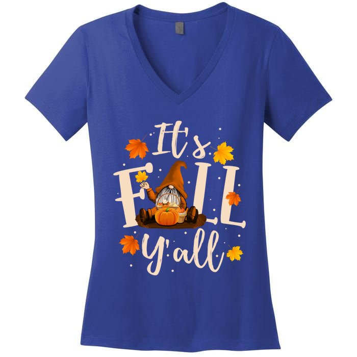 ItS Fall YAll Cute Gnomes Pumpkin Autumn Tree Fall Leaves Cool Gift Women's V-Neck T-Shirt