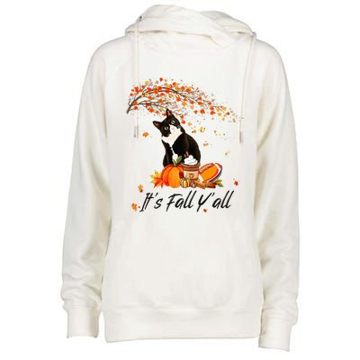 It's Fall Y'all Cute Black Cat Lovers Thanksgiving Halloween Womens Funnel Neck Pullover Hood