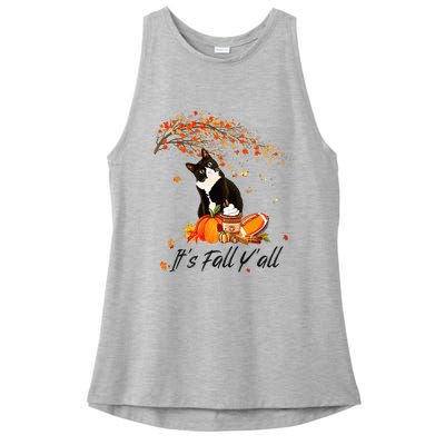 It's Fall Y'all Cute Black Cat Lovers Thanksgiving Halloween Ladies PosiCharge Tri-Blend Wicking Tank