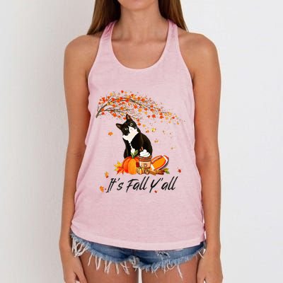 It's Fall Y'all Cute Black Cat Lovers Thanksgiving Halloween Women's Knotted Racerback Tank