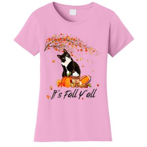 It's Fall Y'all Cute Black Cat Lovers Thanksgiving Halloween Women's T-Shirt