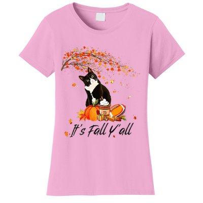 It's Fall Y'all Cute Black Cat Lovers Thanksgiving Halloween Women's T-Shirt