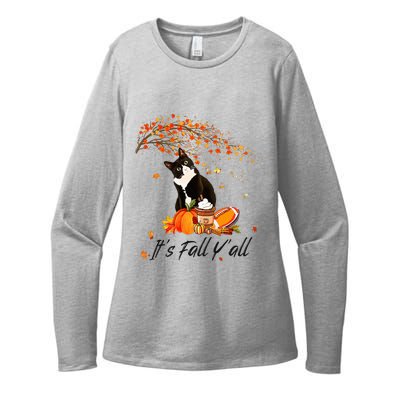 It's Fall Y'all Cute Black Cat Lovers Thanksgiving Halloween Womens CVC Long Sleeve Shirt