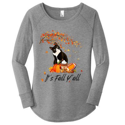 It's Fall Y'all Cute Black Cat Lovers Thanksgiving Halloween Women's Perfect Tri Tunic Long Sleeve Shirt