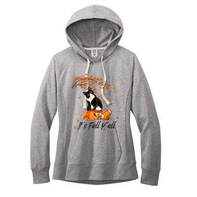 It's Fall Y'all Cute Black Cat Lovers Thanksgiving Halloween Women's Fleece Hoodie