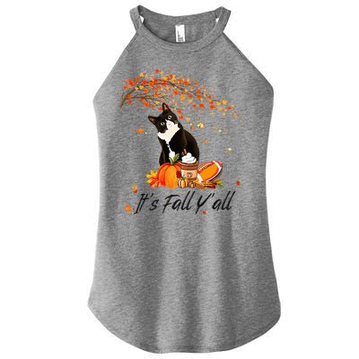 It's Fall Y'all Cute Black Cat Lovers Thanksgiving Halloween Women's Perfect Tri Rocker Tank