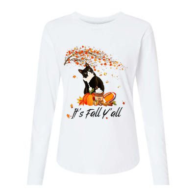 It's Fall Y'all Cute Black Cat Lovers Thanksgiving Halloween Womens Cotton Relaxed Long Sleeve T-Shirt