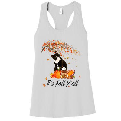 It's Fall Y'all Cute Black Cat Lovers Thanksgiving Halloween Women's Racerback Tank