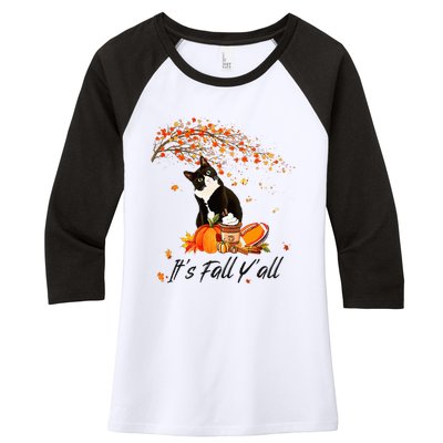 It's Fall Y'all Cute Black Cat Lovers Thanksgiving Halloween Women's Tri-Blend 3/4-Sleeve Raglan Shirt