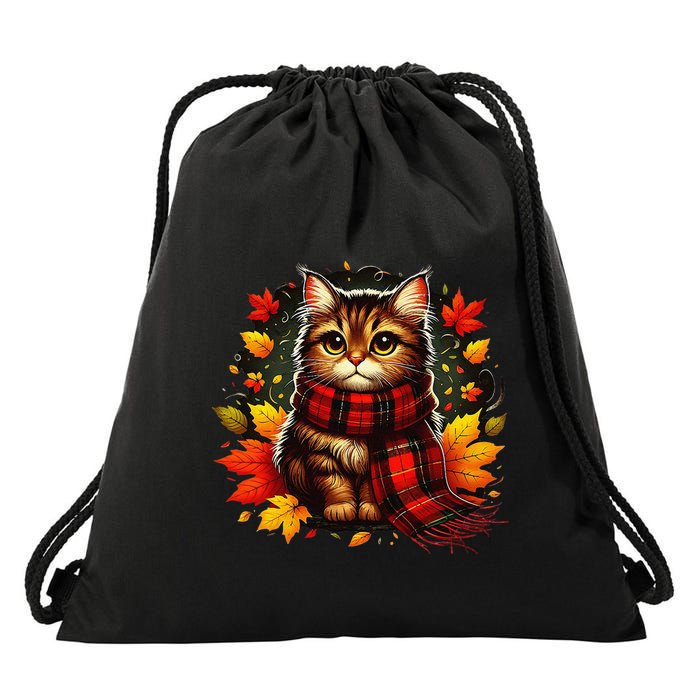 ItS Fall YAll Cat Leaf Fall Tree Hello Autumn Thanksgiving Drawstring Bag