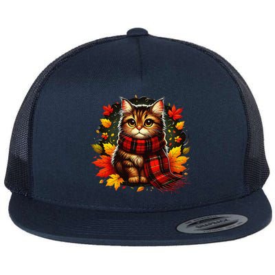 ItS Fall YAll Cat Leaf Fall Tree Hello Autumn Thanksgiving Flat Bill Trucker Hat