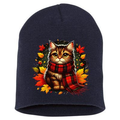 ItS Fall YAll Cat Leaf Fall Tree Hello Autumn Thanksgiving Short Acrylic Beanie