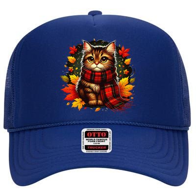 ItS Fall YAll Cat Leaf Fall Tree Hello Autumn Thanksgiving High Crown Mesh Back Trucker Hat