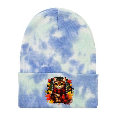 ItS Fall YAll Cat Leaf Fall Tree Hello Autumn Thanksgiving Tie Dye 12in Knit Beanie