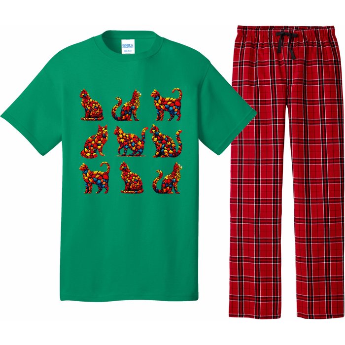 ItS Fall YAll Cat Leaf Fall Tree Hello Autumn Thanksgiving Pajama Set