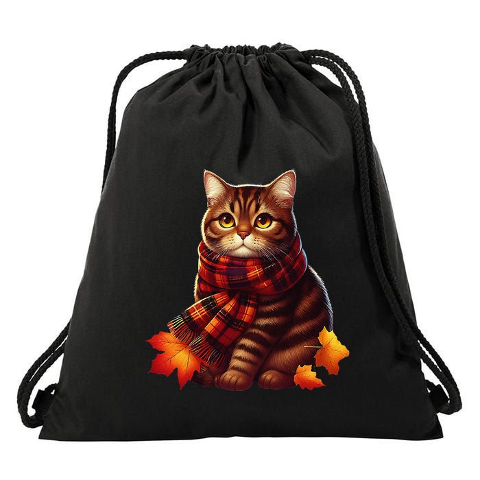 ItS Fall YAll Cat Leaf Fall Tree Hello Autumn Thanksgiving Drawstring Bag